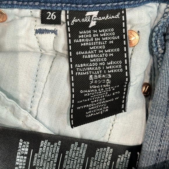 👖👠 7 FOR ALL MANKIND Curvy Button Fly Skinny Jeans‎ | Blue Frayed Hem Sz 26 - Picture 3 of 4